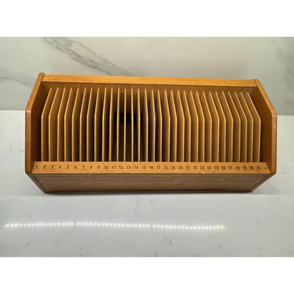 Vintage 31 Day Wood Monthly Bill Letter Sorter Desk Top Organizer